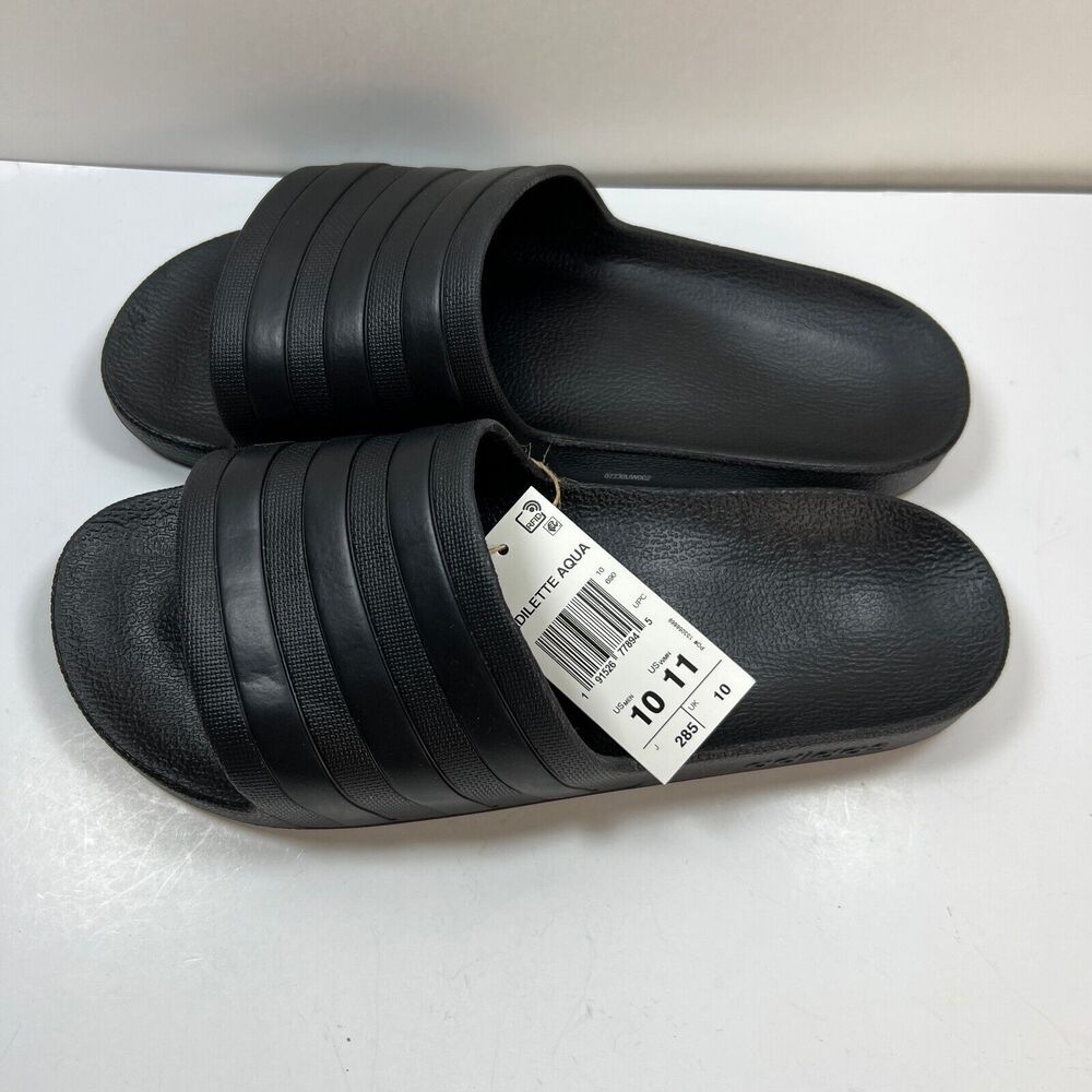 Adidas Slides Mens 10 / Womens 11 Adilette Aqua Sandals Core All-Black Stripe